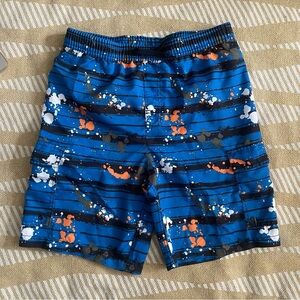 ✌️2/$10✌️ Vibrant Blue & Black Striped Swim Shorts w Paint Splatter – XL GUC